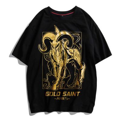 China Saint Seiya of Anti-wrinkle Twelve Constellations Anime Men Women Sleek Cotton Top T-shirt Clothes Black Shirt for sale