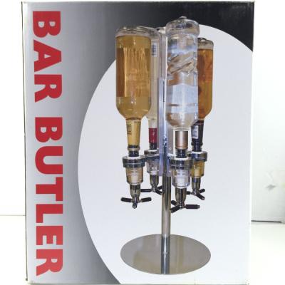 China Rotating Bottle Liquor Shot Dispenser Bar Butler Caddy 4 Liquor Carousel Wine Whiskey Holder 4 Station for sale