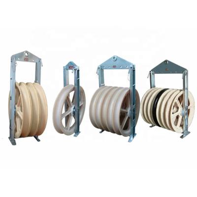 China Overhead Line Stringing 822mm Large Diameter Conductor Pulley Cable Stringing Triple Pulley Block For Conductors for sale