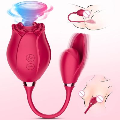 China Dual Motors Sucking Vibration Flower 3 Sexy in 1 Rose Sucker Clitoral Stimulation Licking Sucking Tongue Vibrator Women Rose Toy for sale