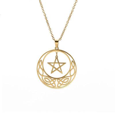 China Environmentally friendly retro stainless steel round titanium starpendant five-pointed necklace steel men and women gold plated jewelry for sale