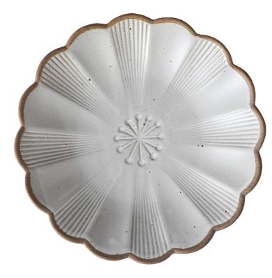 China Viable Wholesale Fine Stoneware Cream Bloom Cream Matte Stoneware Ceramic Plate for sale