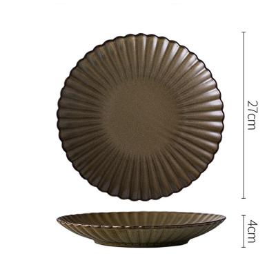 China Wholesale High Value Stoneware Daisy Plate Yg Viable Ceramic Cake Pasta Dessert Dish Water Deflector Ink Stoneware for sale