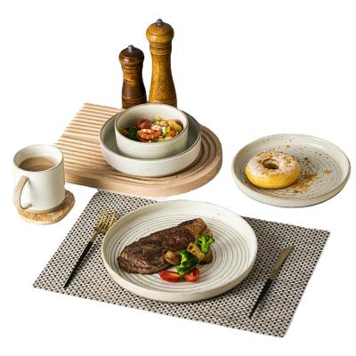 China Gray Color Dinnerware Set Dinner Set Plates Interestingly Footed Bowls Emboss Ceramic Dinnerware Set for sale