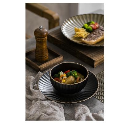 China Sustainable Ceramic Stoneware Bowl Simple Design With Reactive Glaze For Home Use Home Hotel Restaurant Black for sale