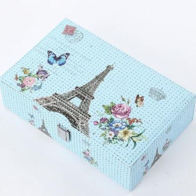 China Durable Blue Tower Printing Clear Cosmetic Storage Box Custom Logo Vintage Jewelry Box for sale