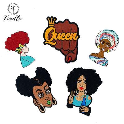 China Sustainable Quality Guaranteed Beautiful Effect African American Black Girl Queen Iron On Embroidery Patches for sale