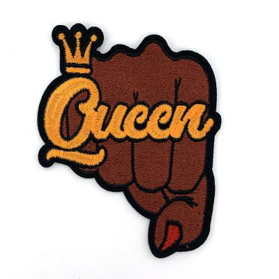 China Fine-quality Hot Selling Custom Made Black Fist Large Queen's Patch Iron On Embroidery Patch for sale