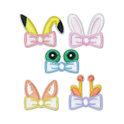 China Other Wholesale Creative Cute Rabbit Animal Ears Design Stick On Hat Embroidery Stickers Decorative Patches for sale