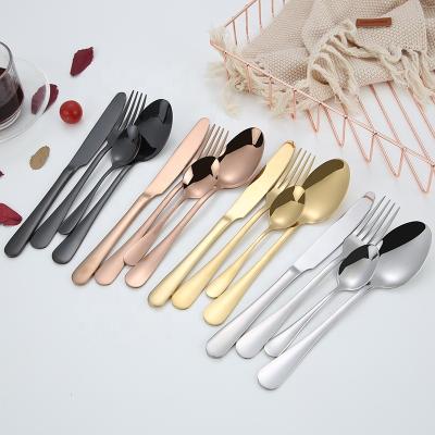 China Viable Nordic Commercial Portuguese Stainless Steel Cutlery Set Matte Gold Colored Silverware Spoon Fork Dinner Knife Flatware Cutlery for sale