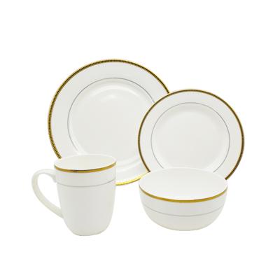 China Fine Viable Fine Bone China 16pcs Dinner Set Royal , Decal Flower Rim Dinner Set Bone China Gold Luxury for sale