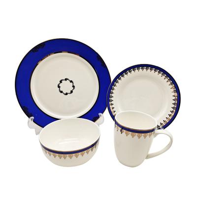 China Viable decal 16pcs blue and white color fine bone china dinnerware, bone china dinnerware set for wedding for sale