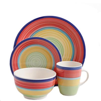 China Belgium Holland Sustainable Stripe Dinnerware Ceramic Hand Painted Housewares With Dish And Bowl for sale