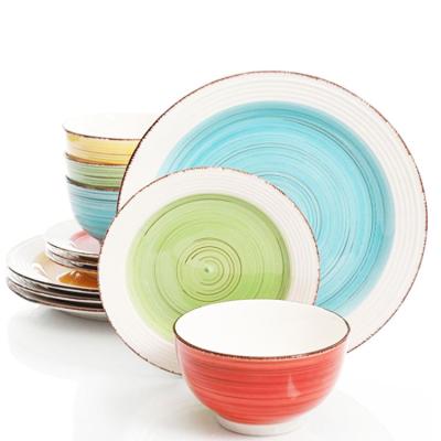 China Band 16pcs Dinnerware Set Viable Colored Stoneware Hand Painted Dinnerware Set for sale