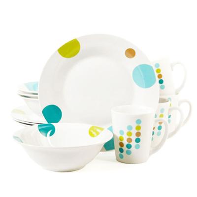 China Viable New Style Porcelain White Dinner Set, Dots Decal Ceramic Dinnerware Set for sale