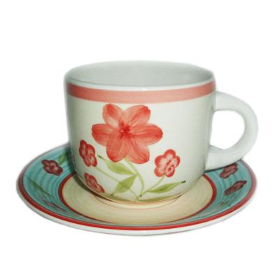 China 2015 Viable Hot Selling Ceramic Hand Painted Flower Cup And Saucer Sets for sale