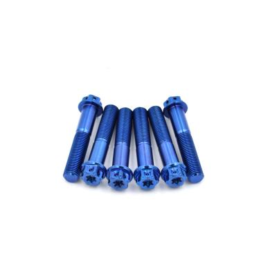 China Industrial Equipment Motorcycle Electric Vehicle Modified Titanium Bolts Hexagonal Hole Titanium Screws Blue Custom Shaped Titanium Alloy Parts for sale