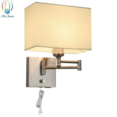 China Contemporary European Dimmable Swing Arm Indoor Wall Lamp Fabric Living Room Bedroom Lamp Led American Hotel Room Reading Wall Lamp for sale