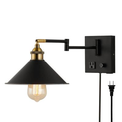 China Industrial European Dimmable Swing Arm Indoor Wall Lamp Fabric Living Room Bedroom Lamp Led American Hotel Room Reading Wall Lamps for sale