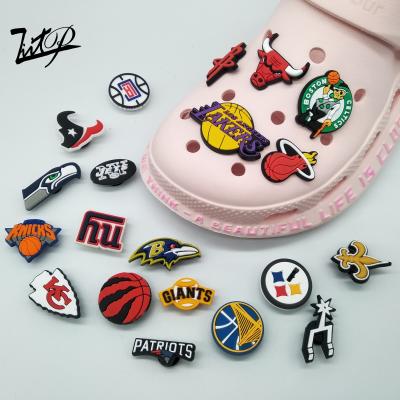 China Waterproof Goods In Lakers Croc Running Shoe Boost Miami Heat Basketball Team Charms Clog PVC Flat Sub Shoes Accessories for sale