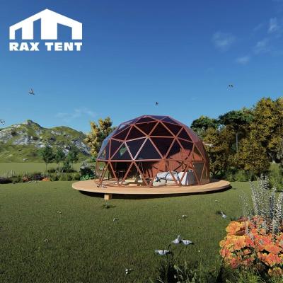 China Water Proof 6m Dome 4 Season Geodesic Wood Color Glass Igloo for sale