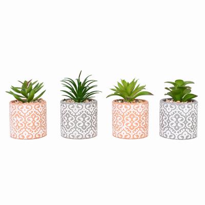 China Minimalist wholesale plant artificial succulent plant in cement pot for indoor office decoration for sale