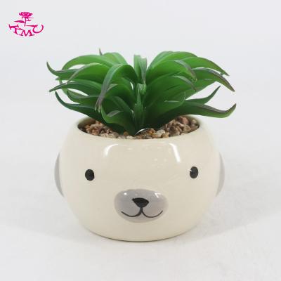 China Minimalist Beautiful Greenery Potted Artificial Succulent In Animal Ceramic Pot For Indoor Office Decor for sale