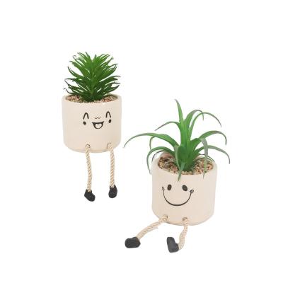 China Hot Sale Minimalist Factory Direct Desktop Artificial Succulent Plant With Leg Cute Hanging Ceramic Pot For Indoor Home Decor for sale