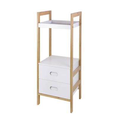 China Standing Type Bamboo Universal Bathroom With Two Drawers Standing Storage White for sale