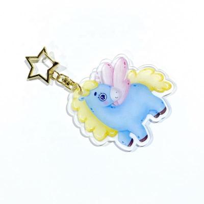 China For Decoration Custom Make Your Own Key Chain Key Ring Unicorn Glitter Clear Sublimation Acrylic Key Chain for sale