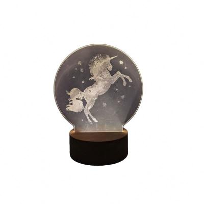 China Modern Hot Product Christmas Wooden Base Unicorn Leaf Acrylic Model USB Wiring Small 3D Night Light for sale