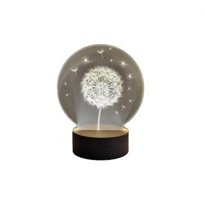 China 2021 Modern Christmas Wooden Base Leaf Dandelion Pattern USB Wiring 3D Acrylic Night Light for sale