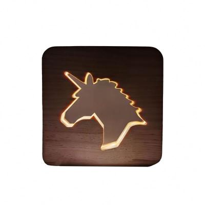 China Modern Warm Wood USB Wire Small Unicorn Frame Square Night Light Christmas Spirit Amazon Amazon 3D Wood Frame Night Light for sale