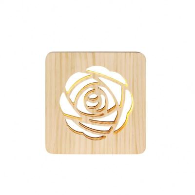 China Modern Romantic Roses Designs 3D Wooden Night Lights Gifts Wedding Gifts Promotional Night Light for sale