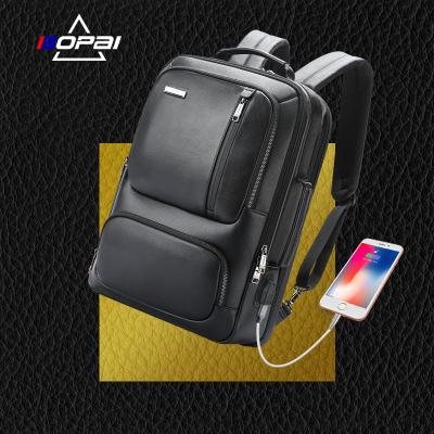 China With Theft Custom USB Business Expandable Bag BOPAI Anti Real Leather 15.6 Inch Filling Laptop Backpack Usb Luxury Men Travel Backpack for sale