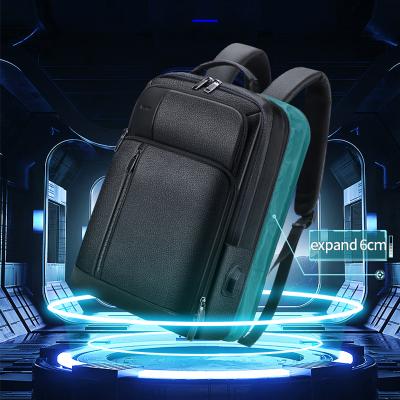 China With Theft BOPAI USB Men's Business Anti Fill Genuine Leather Backpack 15.6 Inch Laptop Bag USB Backpack Expandable Notebook Bag for sale