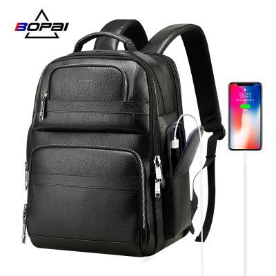 China With USB BOPAI Luxury 15.6 Inch Filling Custom Leather Backpack Business Travel Laptop Bag Usb Cowhide Men Backpack for sale