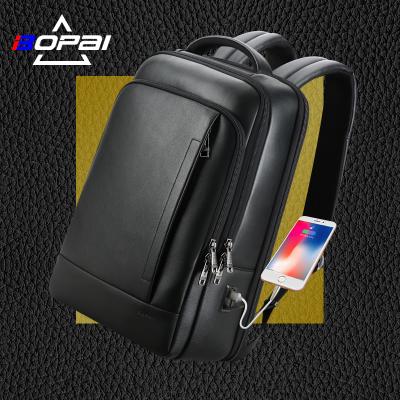 China With USB Bopai Genuine Leather Travel Bag Package USB Real Business Mens Luxury Custom Cowhide Theft Anti Charging 15.6 Inch Laptop Backpack for sale