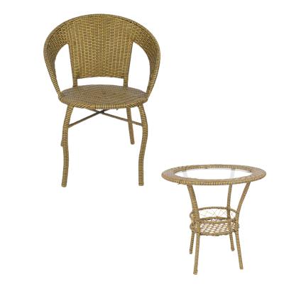 China Traditional wholesale cheap plastic weaving rattan chairs garden patio coffee table outdoor tea table and chair leisure furniture for sale