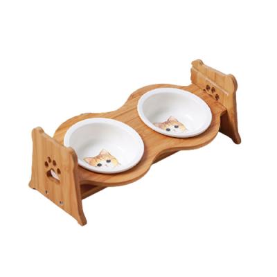 China New Design Height Adjustable Non-Automatic Feeder High Quality Cat Ceramic Bowl 15degree Tilt Easy Clean Puppy Food Container Pet Supplies for sale