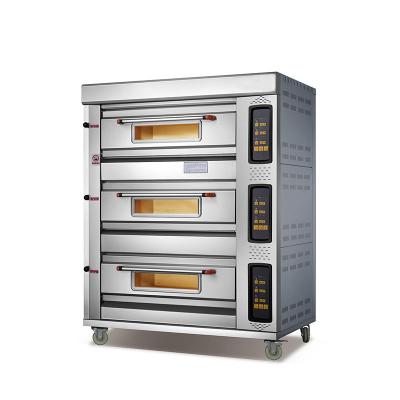 China Commercial Flour Mill 3 Deck 6 Trays Bakery Equipment Series Pizza Bread Gas Deck Oven for sale