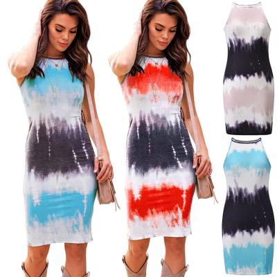 China New Anti-static Women's Summer Midi Casual Dresses Plus Size Fashion Tie Dye Sleeveless Midi Dress for sale