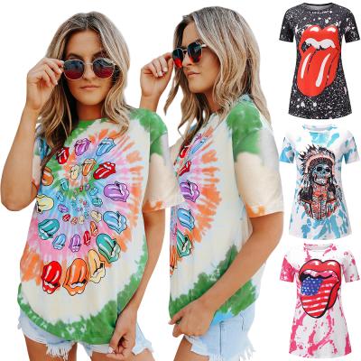 China Anti-wrinkle women big tie dye tongue print plus size loose t-shirt clothing ladies clothing for sale