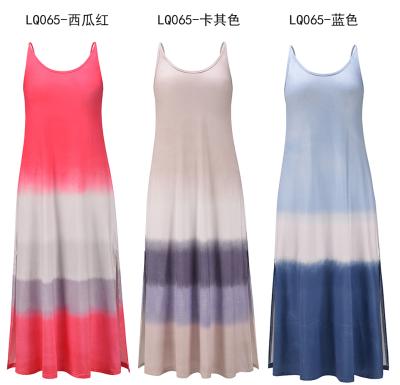 China New anti-static women's summer casual dresses plus size with strap u-neck fashion dye tying long dress for sale