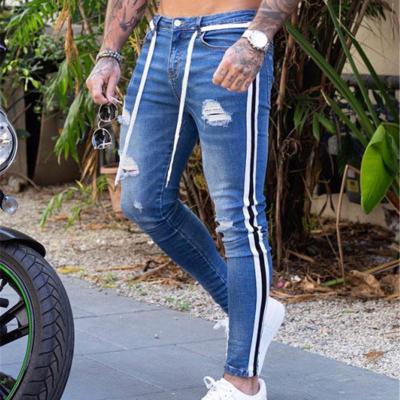 China Pencil pants 2021New men's motorcycle pants foreign trade border export youth lace-up men's white elastic slim edge skinny pants for sale