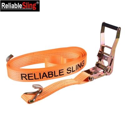 China Grab And Tie Down Loads Orange Polyester J-Hook Strap Ratchet Lashing For Binding Loads for sale