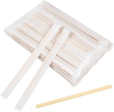 China 100pcs Flat Stir Stick Viable Disposable Bamboo Espresso Coffee Individual Paper Wrapped Bamboo Stirrer for sale