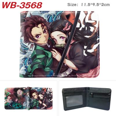 China Anime Waterproof Demon Slayer Cartoon Peripheral Folding Short Wallets Unisex PU Leather Card Portable Wallet for sale