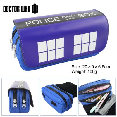 China Dr. Mysterious Pen Bag Purse Blue Box Large Capacity Double Zipper Stationery Anti-theft Case PU Leather Doctor Who Cosmetic Bag for sale