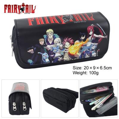 China Anime Tail Bag Anime Pen Pencil Stationery PU Purse Leather Pencil Bag Hot Fairy Naz Lucy Cartoon Large Capacity Anti-theft Double Zipper Bag for sale